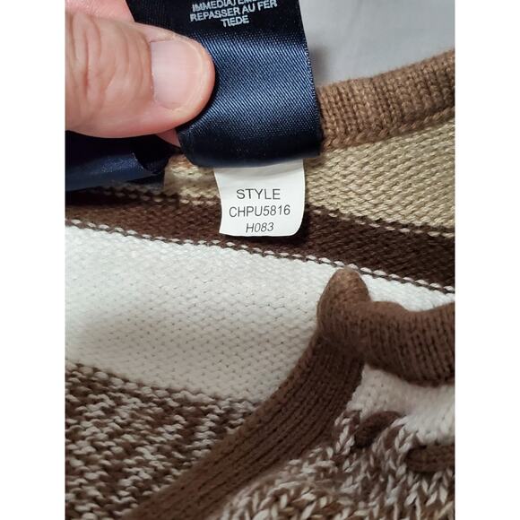 Crazy Horse by Liz Claiborne Women’s Petite MD Sweater Brown Beige Striped V-Nec - Picture 5 of 11